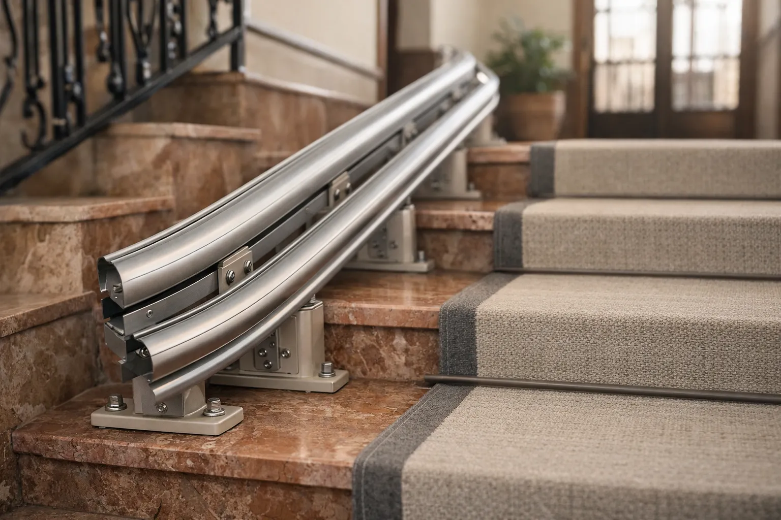 Hace falta obra para instalar salvaescaleras: raíl anclado a los peldaños sin romper la pared